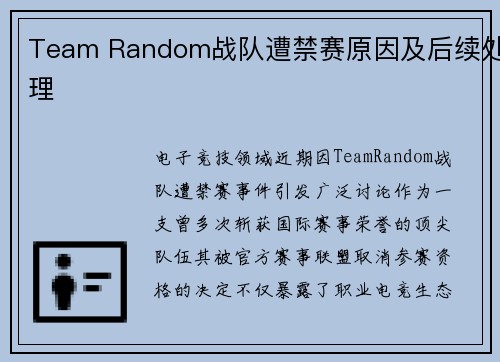 Team Random战队遭禁赛原因及后续处理